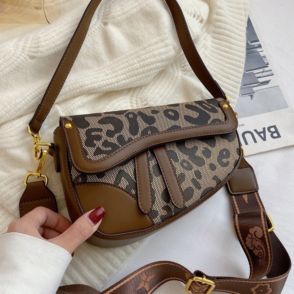 Leopard Pattern Flap Saddle Bag
